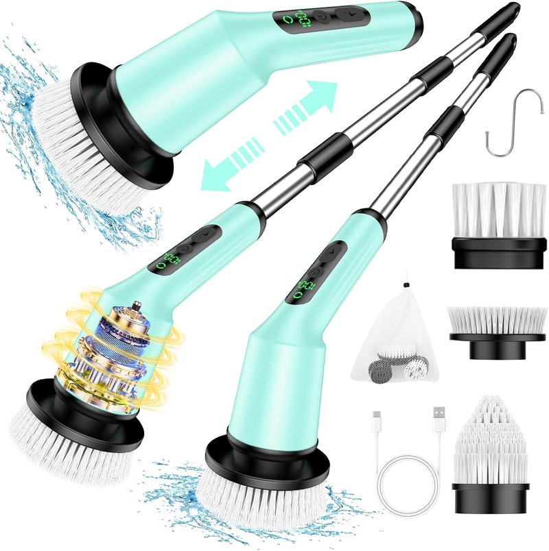 CTMAST Electric Spin Scrubber for Cleaning Bathroom, Shower Scrubber Cordless Cleaning Brush with IPX7 Waterproof & 2 Speed, 3 Brush Heads, Bathroom Cleaning Supplies for Toilet Shower Tub Mint Green - Image 1